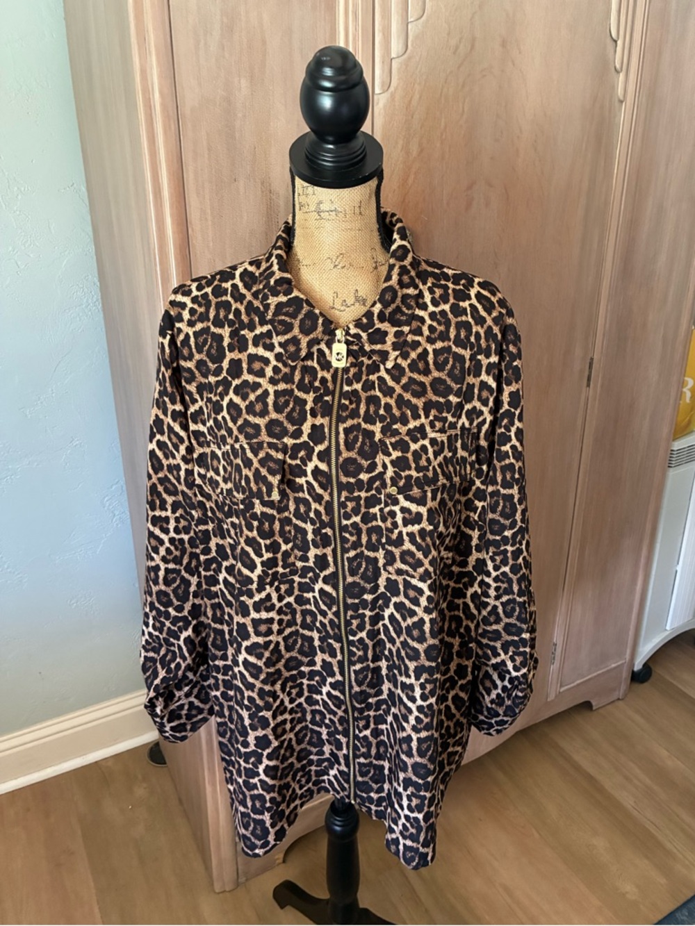 Michael Kors Leopard Animal Print Zipper blouse top jacket Plus Size 3X New - Picture 2 of 16